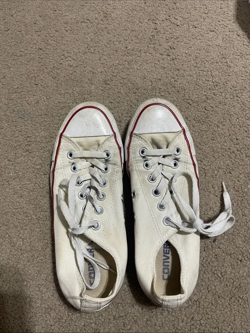Converse White Canvas Kids Low-Top Sneakers with Red Trim